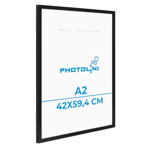 PHOTOLINI Bilderrahmen A2 Schwarz Holz aus MDF, Picture Frame DIN A2 Rahmen 42x60, bruchsicheres Acrylglas, DIN A2 Bilderrahmen 60x42 zum Aufhängen, extra Zubehör - A2 Frame für Fotos, Poster PHOTOLINI Bilderrahmen A2 Schwarz Holz aus MDF, Picture Frame DIN A2 Rahmen 42x60, bruchsicheres Acrylglas, DIN A2 Bilderrahmen 60x42 zum Aufhängen, extra Zubehör - A2 Frame für Fotos, Poster von PHOTOLINI