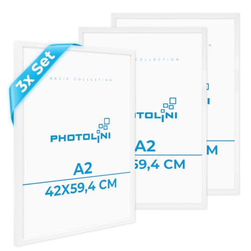 PHOTOLINI Bilderrahmen A2 Weiß Holz aus MDF, 3er Set Picture Frame Rahmen 42x60, bruchsicheres Acrylglas, DIN A2 Bilderrahmen 60x42 zum Aufhängen, extra Zubehör - A2 Frame für Fotos & Poster PHOTOLINI Bilderrahmen A2 Weiß Holz aus MDF, 3er Set Picture Frame Rahmen 42x60, bruchsicheres Acrylglas, DIN A2 Bilderrahmen 60x42 zum Aufhängen, extra Zubehör - A2 Frame für Fotos & Poster von PHOTOLINI