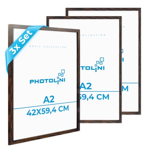 PHOTOLINI Bilderrahmen A2 Holz Eiche Dunkel aus MDF, 3er Set Picture Frame Rahmen 42x60, bruchsicheres Acrylglas, DIN A2 Bilderrahmen 60x42 zum Aufhängen, extra Zubehör - A2 Frame für Fotos, Poster PHOTOLINI Bilderrahmen A2 Holz Eiche Dunkel aus MDF, 3er Set Picture Frame Rahmen 42x60, bruchsicheres Acrylglas, DIN A2 Bilderrahmen 60x42 zum Aufhängen, extra Zubehör - A2 Frame für Fotos, Poster von PHOTOLINI