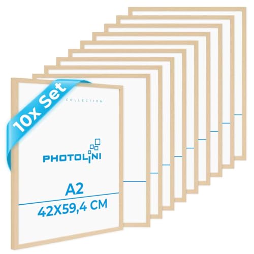 PHOTOLINI Bilderrahmen A2 Holz Natur aus MDF, 10er Set Picture Frame Rahmen 42x60, bruchsicheres Acrylglas, DIN A2 Bilderrahmen 60x42 zum Aufhängen, extra Zubehör - A2 Frame für Fotos & Poster PHOTOLINI Bilderrahmen A2 Holz Natur aus MDF, 10er Set Picture Frame Rahmen 42x60, bruchsicheres Acrylglas, DIN A2 Bilderrahmen 60x42 zum Aufhängen, extra Zubehör - A2 Frame für Fotos & Poster von PHOTOLINI