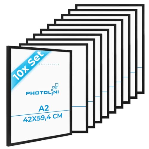 PHOTOLINI Bilderrahmen A2 Schwarz Holz aus MDF, 10er Set Picture Frame Rahmen 42x60, bruchsicheres Acrylglas, DIN A2 Bilderrahmen 60x42 zum Aufhängen, extra Zubehör - A2 Frame für Fotos, Poster PHOTOLINI Bilderrahmen A2 Schwarz Holz aus MDF, 10er Set Picture Frame Rahmen 42x60, bruchsicheres Acrylglas, DIN A2 Bilderrahmen 60x42 zum Aufhängen, extra Zubehör - A2 Frame für Fotos, Poster von PHOTOLINI