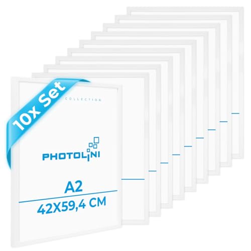PHOTOLINI Bilderrahmen A2 Weiß Holz aus MDF, 10er Set Picture Frame DIN A2 Rahmen 42x60, bruchsicheres Acrylglas, DIN A2 Bilderrahmen 60x42 zum Aufhängen, extra Zubehör - A2 Frame für Fotos & Poster PHOTOLINI Bilderrahmen A2 Weiß Holz aus MDF, 10er Set Picture Frame DIN A2 Rahmen 42x60, bruchsicheres Acrylglas, DIN A2 Bilderrahmen 60x42 zum Aufhängen, extra Zubehör - A2 Frame für Fotos & Poster von PHOTOLINI