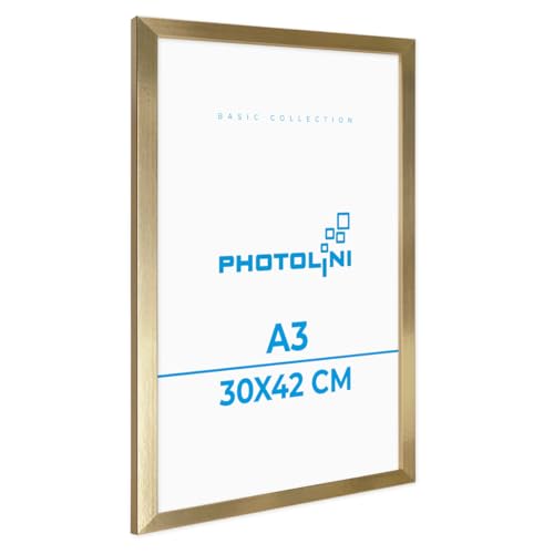 PHOTOLINI Bilderrahmen A3 Holz MDF Gold, A3 Bilderrahmen 30x42 Holz MDF, DIN A 3 Rahmen mit Acrylglas, Picture Frame 42x30 zum Aufhängen, Rahmen 42 x 30 mit Zubehör für DINA3 Fotos & Poster PHOTOLINI Bilderrahmen A3 Holz MDF Gold, A3 Bilderrahmen 30x42 Holz MDF, DIN A 3 Rahmen mit Acrylglas, Picture Frame 42x30 zum Aufhängen, Rahmen 42 x 30 mit Zubehör für DINA3 Fotos & Poster von PHOTOLINI