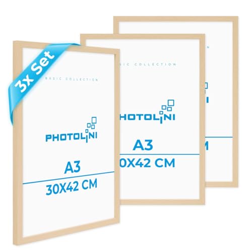 PHOTOLINI Bilderrahmen A3 Holz MDF Natur, 3er Set A3 Bilderrahmen 30x42 Holz MDF, DIN A 3 Rahmen mit Acrylglas, Picture Frame 42x30 zum Aufhängen, Rahmen 42 x 30 mit Zubehör für DINA3 Fotos & Poster PHOTOLINI Bilderrahmen A3 Holz MDF Natur, 3er Set A3 Bilderrahmen 30x42 Holz MDF, DIN A 3 Rahmen mit Acrylglas, Picture Frame 42x30 zum Aufhängen, Rahmen 42 x 30 mit Zubehör für DINA3 Fotos & Poster von PHOTOLINI