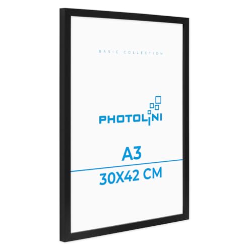 PHOTOLINI Bilderrahmen A3 Schwarz Holz MDF, A3 Bilderrahmen 30x42 Holz MDF, DIN A 3 Rahmen mit Acrylglas, Picture Frame 42x30 zum Aufhängen, Rahmen 42 x 30 mit Zubehör für DINA3 Fotos & Poster PHOTOLINI Bilderrahmen A3 Schwarz Holz MDF, A3 Bilderrahmen 30x42 Holz MDF, DIN A 3 Rahmen mit Acrylglas, Picture Frame 42x30 zum Aufhängen, Rahmen 42 x 30 mit Zubehör für DINA3 Fotos & Poster von PHOTOLINI