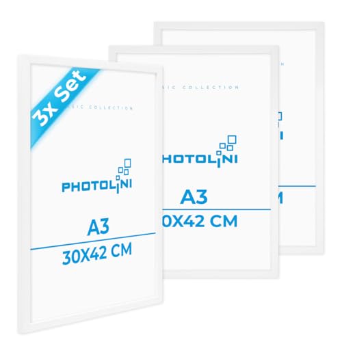 PHOTOLINI Bilderrahmen A3 Weiß Holz MDF, 3er Set A3 Bilderrahmen 30x42 weiß, DIN A 3 Rahmen mit Acrylglas, Picture Frame 42x30 zum Aufhängen, Rahmen 42 x 30 mit Zubehör für DINA3 Fotos & Poster PHOTOLINI Bilderrahmen A3 Weiß Holz MDF, 3er Set A3 Bilderrahmen 30x42 weiß, DIN A 3 Rahmen mit Acrylglas, Picture Frame 42x30 zum Aufhängen, Rahmen 42 x 30 mit Zubehör für DINA3 Fotos & Poster von PHOTOLINI