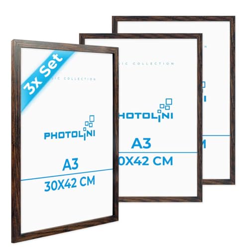 PHOTOLINI Bilderrahmen A3 Holz MDF Eiche Dunkel, 3er Set A3 Bilderrahmen 30x42, DIN A 3 Rahmen mit Acrylglas, Picture Frame 42x30 zum Aufhängen, Rahmen 42 x 30 mit Zubehör für DINA3 Fotos & Poster PHOTOLINI Bilderrahmen A3 Holz MDF Eiche Dunkel, 3er Set A3 Bilderrahmen 30x42, DIN A 3 Rahmen mit Acrylglas, Picture Frame 42x30 zum Aufhängen, Rahmen 42 x 30 mit Zubehör für DINA3 Fotos & Poster von PHOTOLINI