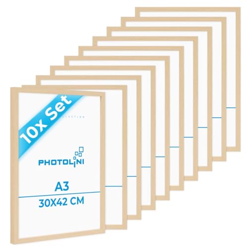 PHOTOLINI Bilderrahmen A3 Holz MDF Natur, 10er Set A3 Bilderrahmen 30x42 Holz MDF, DIN A 3 Rahmen mit Acrylglas, Picture Frame 42x30 zum Aufhängen, Rahmen 42 x 30 mit Zubehör für DINA3 Fotos & Poster PHOTOLINI Bilderrahmen A3 Holz MDF Natur, 10er Set A3 Bilderrahmen 30x42 Holz MDF, DIN A 3 Rahmen mit Acrylglas, Picture Frame 42x30 zum Aufhängen, Rahmen 42 x 30 mit Zubehör für DINA3 Fotos & Poster von PHOTOLINI