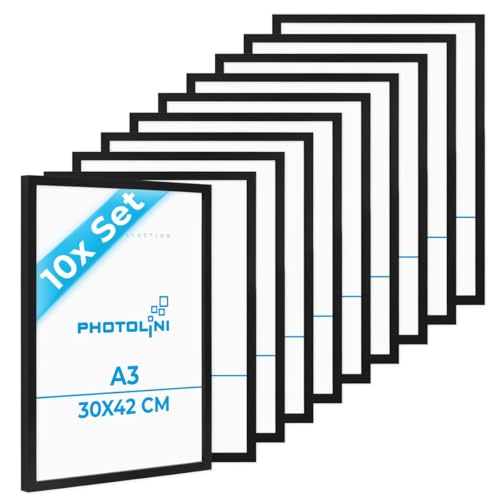 PHOTOLINI Bilderrahmen A3 Schwarz Holz MDF, 10er Set A3 Bilderrahmen 30x42 Holz MDF, DIN A 3 Rahmen mit Acrylglas, Picture Frame 42x30 zum Aufhängen, Rahmen 42 x 30 mit Zubehör für DINA3 Fotos, Poster PHOTOLINI Bilderrahmen A3 Schwarz Holz MDF, 10er Set A3 Bilderrahmen 30x42 Holz MDF, DIN A 3 Rahmen mit Acrylglas, Picture Frame 42x30 zum Aufhängen, Rahmen 42 x 30 mit Zubehör für DINA3 Fotos, Poster von PHOTOLINI