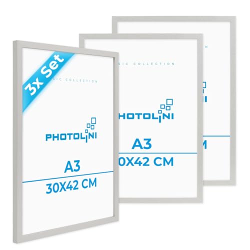 PHOTOLINI Bilderrahmen A3 Holz MDF Silber, 3er Set A3 Bilderrahmen 30x42 Holz MDF, DIN A 3 Rahmen mit Acrylglas, Picture Frame 42x30 zum Aufhängen, Rahmen 42 x 30 mit Zubehör für DINA3 Fotos & Poster PHOTOLINI Bilderrahmen A3 Holz MDF Silber, 3er Set A3 Bilderrahmen 30x42 Holz MDF, DIN A 3 Rahmen mit Acrylglas, Picture Frame 42x30 zum Aufhängen, Rahmen 42 x 30 mit Zubehör für DINA3 Fotos & Poster von PHOTOLINI