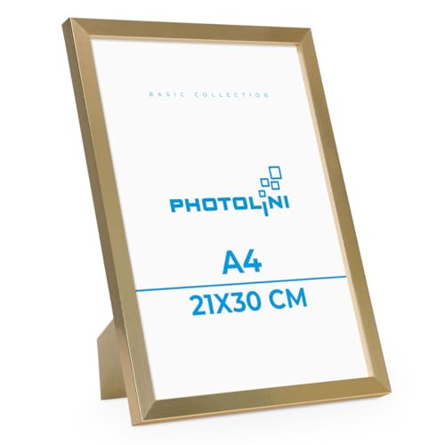 PHOTOLINI Bilderrahmen A4 Holz MDF Gold, DIN A4 Bilderrahmen 21x30 gold, Rahmen 21x30 mit Acrylglas, picture frame zum Aufhängen & Aufstellen, Rahmen 30x21 für Fotos & Poster PHOTOLINI Bilderrahmen A4 Holz MDF Gold, DIN A4 Bilderrahmen 21x30 gold, Rahmen 21x30 mit Acrylglas, picture frame zum Aufhängen & Aufstellen, Rahmen 30x21 für Fotos & Poster von PHOTOLINI