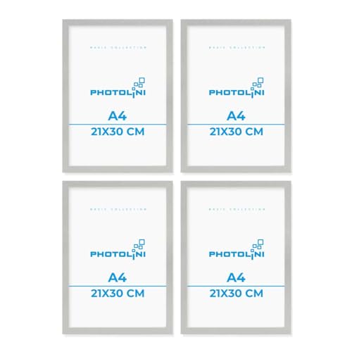 PHOTOLINI Bilderrahmen A4 Holz MDF Silber, 4er Set DIN A4 Bilderrahmen 21x30 cm Silber, bruchsicheres Acrylglas, picture frame zum Aufhängen & Aufstellen, Rahmen mit Zubehör 30x21 für Fotos & Poster PHOTOLINI Bilderrahmen A4 Holz MDF Silber, 4er Set DIN A4 Bilderrahmen 21x30 cm Silber, bruchsicheres Acrylglas, picture frame zum Aufhängen & Aufstellen, Rahmen mit Zubehör 30x21 für Fotos & Poster von PHOTOLINI