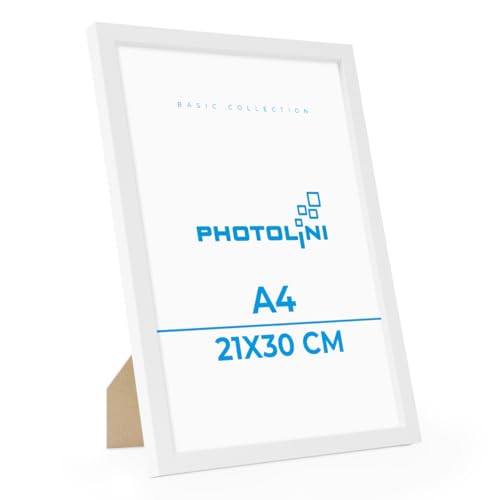 PHOTOLINI Bilderrahmen A4 Weiss Holz MDF, DIN A4 Bilderrahmen 21x30 weiß, Rahmen 21x30 mit Acrylglas, picture frame zum Aufhängen & Aufstellen, Rahmen 30x21 mit Zubehör für Fotos & Poster PHOTOLINI Bilderrahmen A4 Weiss Holz MDF, DIN A4 Bilderrahmen 21x30 weiß, Rahmen 21x30 mit Acrylglas, picture frame zum Aufhängen & Aufstellen, Rahmen 30x21 mit Zubehör für Fotos & Poster von PHOTOLINI