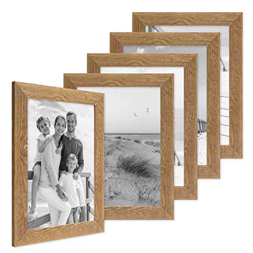 PHOTOLINI Bilderrahmen A4 21x30 cm Holz Eiche-Optik, 5er Set Echtholz-Rahmen rustikal, Strandhaus, Made in Germany, Echtglas, zum Aufhängen, extra Zubehör - Treibholzlook mit einem Hauch Küstenflair PHOTOLINI Bilderrahmen A4 21x30 cm Holz Eiche-Optik, 5er Set Echtholz-Rahmen rustikal, Strandhaus, Made in Germany, Echtglas, zum Aufhängen, extra Zubehör - Treibholzlook mit einem Hauch Küstenflair von PHOTOLINI