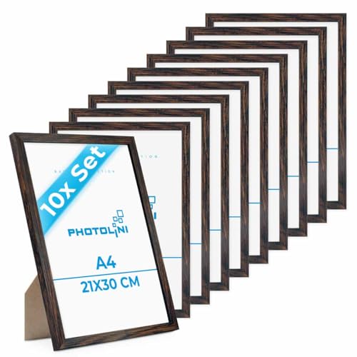 PHOTOLINI Bilderrahmen A4 Holz MDF Eiche Dunkel, 10er Set DIN A4 Bilderrahmen 21x30 cm, bruchsicheres Acrylglas, picture frame zum Aufhängen & Aufstellen, Rahmen mit Zubehör 30x21 für Fotos & Poster PHOTOLINI Bilderrahmen A4 Holz MDF Eiche Dunkel, 10er Set DIN A4 Bilderrahmen 21x30 cm, bruchsicheres Acrylglas, picture frame zum Aufhängen & Aufstellen, Rahmen mit Zubehör 30x21 für Fotos & Poster von PHOTOLINI