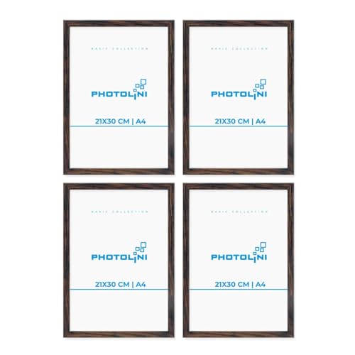 PHOTOLINI Bilderrahmen A4 Holz MDF Eiche Dunkel, 4er Set DIN A4 Bilderrahmen 21x30 cm, bruchsicheres Acrylglas, picture frame zum Aufhängen & Aufstellen, Rahmen mit Zubehör 30x21 für Fotos & Poster PHOTOLINI Bilderrahmen A4 Holz MDF Eiche Dunkel, 4er Set DIN A4 Bilderrahmen 21x30 cm, bruchsicheres Acrylglas, picture frame zum Aufhängen & Aufstellen, Rahmen mit Zubehör 30x21 für Fotos & Poster von PHOTOLINI