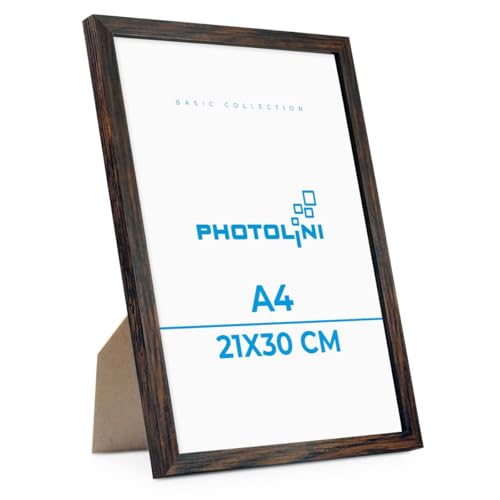 PHOTOLINI Bilderrahmen A4 Holz MDF Eiche Dunkel, DIN A4 Bilderrahmen 21x30 cm, bruchsicheres Acrylglas, picture frame zum Aufhängen & Aufstellen, Rahmen mit Zubehör 30x21 für Fotos & Poster PHOTOLINI Bilderrahmen A4 Holz MDF Eiche Dunkel, DIN A4 Bilderrahmen 21x30 cm, bruchsicheres Acrylglas, picture frame zum Aufhängen & Aufstellen, Rahmen mit Zubehör 30x21 für Fotos & Poster von PHOTOLINI