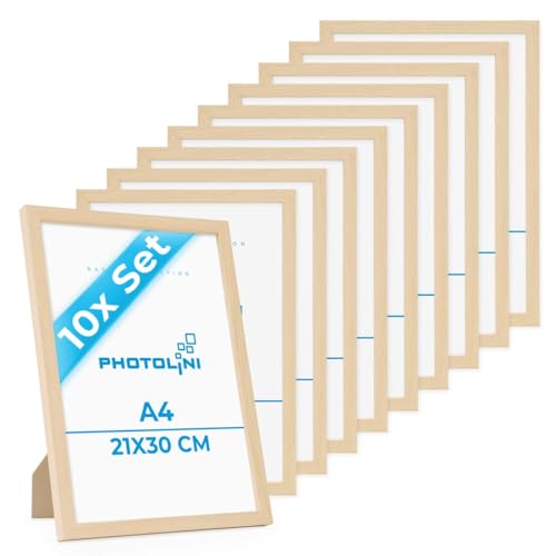 PHOTOLINI Bilderrahmen A4 Holz MDF Natur, 10er Set DIN A4 Bilderrahmen 21x30 cm, bruchsicheres Acrylglas, picture frame zum Aufhängen & Aufstellen, Rahmen mit Zubehör 30x21 für Fotos & Poster PHOTOLINI Bilderrahmen A4 Holz MDF Natur, 10er Set DIN A4 Bilderrahmen 21x30 cm, bruchsicheres Acrylglas, picture frame zum Aufhängen & Aufstellen, Rahmen mit Zubehör 30x21 für Fotos & Poster von PHOTOLINI