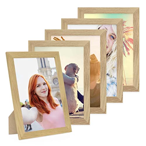 PHOTOLINI Bilderrahmen A4 Holz Eiche Set, 5er Set breite DIN A4 Bilderrahmen Holz 21x30, bruchsicheres Acrylglas, picture frame zum Aufhängen & Aufstellen, Bilder Rahmen 30x21 mit Zubehör PHOTOLINI Bilderrahmen A4 Holz Eiche Set, 5er Set breite DIN A4 Bilderrahmen Holz 21x30, bruchsicheres Acrylglas, picture frame zum Aufhängen & Aufstellen, Bilder Rahmen 30x21 mit Zubehör von PHOTOLINI