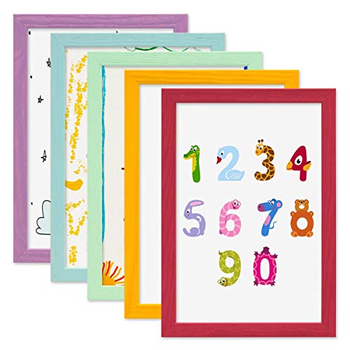 PHOTOLINI Bilderrahmen Kinderzimmer A4 21x30 cm Bunt, 5er Set Wechselrahmen farbig, Holz, Acrylglas, Made in Germany, zum Aufhängen, mit Zubehör - für bunte Kinderbilder PHOTOLINI Bilderrahmen Kinderzimmer A4 21x30 cm Bunt, 5er Set Wechselrahmen farbig, Holz, Acrylglas, Made in Germany, zum Aufhängen, mit Zubehör - für bunte Kinderbilder von PHOTOLINI