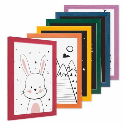 PHOTOLINI Bilderrahmen Kinderzimmer A4 21x30 cm Regenbogenfarben, 6er Set Wechselrahmen farbig, Holz, Acrylglas, Made in Germany, zum Aufhängen, mit Zubehör - für bunte Kinderbilder PHOTOLINI Bilderrahmen Kinderzimmer A4 21x30 cm Regenbogenfarben, 6er Set Wechselrahmen farbig, Holz, Acrylglas, Made in Germany, zum Aufhängen, mit Zubehör - für bunte Kinderbilder von PHOTOLINI
