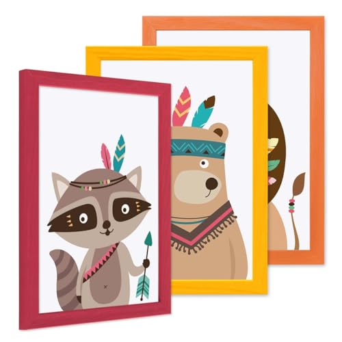 PHOTOLINI Bilderrahmen Kinderzimmer A4 21x30 cm Rot Gelb Orange, 3er Set Wechselrahmen farbig, Holz, Acrylglas, Made in Germany, zum Aufhängen, mit Zubehör - für bunte Kinderbilder PHOTOLINI Bilderrahmen Kinderzimmer A4 21x30 cm Rot Gelb Orange, 3er Set Wechselrahmen farbig, Holz, Acrylglas, Made in Germany, zum Aufhängen, mit Zubehör - für bunte Kinderbilder von PHOTOLINI