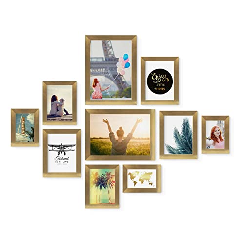 PHOTOLINI Bilderrahmen Set Gold, Fotorahmen Holz MDF, 10er Bilderrahmenset Wand Collage, photo frames for wall mit Acrylglas aufhängen, goldene Bilderrahmen Set verschiedene Größen mit Zubehör PHOTOLINI Bilderrahmen Set Gold, Fotorahmen Holz MDF, 10er Bilderrahmenset Wand Collage, photo frames for wall mit Acrylglas aufhängen, goldene Bilderrahmen Set verschiedene Größen mit Zubehör von PHOTOLINI