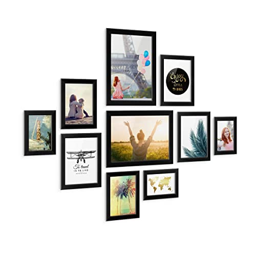 PHOTOLINI Bilderrahmen Set Schwarz, Fotorahmen Holz MDF, 10er Bilderrahmenset Wand Collage, Photo Frames for Wall mit Acrylglas aufhängen, Schwarze Bilderrahmen Set Verschiedene Größen mit Zubehör PHOTOLINI Bilderrahmen Set Schwarz, Fotorahmen Holz MDF, 10er Bilderrahmenset Wand Collage, Photo Frames for Wall mit Acrylglas aufhängen, Schwarze Bilderrahmen Set Verschiedene Größen mit Zubehör von PHOTOLINI