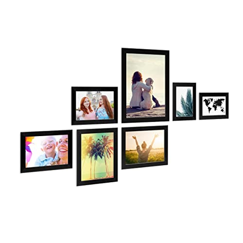 PHOTOLINI Bilderrahmen Set Schwarz, Fotorahmen Holz MDF, 7er Bilderrahmenset Wand Collage, photo frames for wall mit Acrylglas aufhängen, schwarze Bilderrahmen Set verschiedene Größen mit Zubehör PHOTOLINI Bilderrahmen Set Schwarz, Fotorahmen Holz MDF, 7er Bilderrahmenset Wand Collage, photo frames for wall mit Acrylglas aufhängen, schwarze Bilderrahmen Set verschiedene Größen mit Zubehör von PHOTOLINI