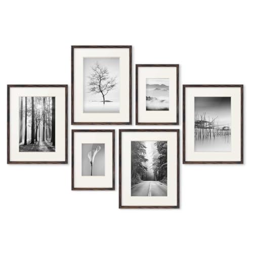 PHOTOLINI dunkle Eiche Bilderrahmen Set verschiedene Größen, 6 MDF Holz Bilderrahmen mit Passepartout, Bilder Rahmen Acrylglas, No.4 Bilderrahmenset zum Aufhängen, Fotowand Fotorahmen Set & Zubehör PHOTOLINI dunkle Eiche Bilderrahmen Set verschiedene Größen, 6 MDF Holz Bilderrahmen mit Passepartout, Bilder Rahmen Acrylglas, No.4 Bilderrahmenset zum Aufhängen, Fotowand Fotorahmen Set & Zubehör von PHOTOLINI