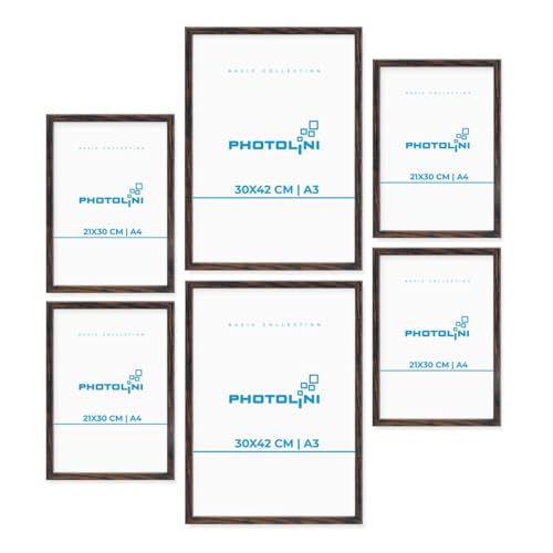 PHOTOLINI dunkel Eiche Bilderrahmen Set verschiedene Größen, 6 Bilderrahmen braun Holz MDF, Bilder Rahmen mit Acrylglas, No.7 Bilderrahmenset Aufhängen, Fotorahmen Set mit Zubehör für Fotos & Poster PHOTOLINI dunkel Eiche Bilderrahmen Set verschiedene Größen, 6 Bilderrahmen braun Holz MDF, Bilder Rahmen mit Acrylglas, No.7 Bilderrahmenset Aufhängen, Fotorahmen Set mit Zubehör für Fotos & Poster von PHOTOLINI