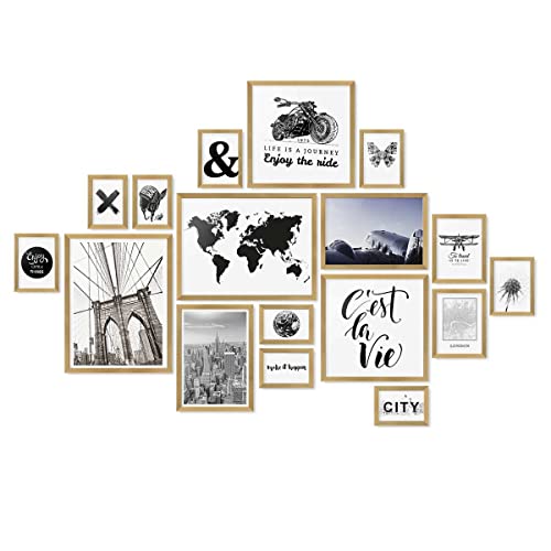 PHOTOLINI goldene Bilderrahmen Set verschiedene Größen, 17 Bilderrahmen Holz MDF gold, Bilder Rahmen mit Acrylglas, Bilderrahmenset zum Aufhängen, Fotorahmen Set mit Zubehör für Fotos & Poster PHOTOLINI goldene Bilderrahmen Set verschiedene Größen, 17 Bilderrahmen Holz MDF gold, Bilder Rahmen mit Acrylglas, Bilderrahmenset zum Aufhängen, Fotorahmen Set mit Zubehör für Fotos & Poster von PHOTOLINI