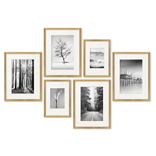 PHOTOLINI goldene Bilderrahmen Set verschiedene Größen, 6 MDF Holz Bilderrahmen mit Passepartout, Bilder Rahmen mit Acrylglas, No.4 Bilderrahmenset zum Aufhängen, Fotowand Fotorahmen Set & Zubehör PHOTOLINI goldene Bilderrahmen Set verschiedene Größen, 6 MDF Holz Bilderrahmen mit Passepartout, Bilder Rahmen mit Acrylglas, No.4 Bilderrahmenset zum Aufhängen, Fotowand Fotorahmen Set & Zubehör von PHOTOLINI