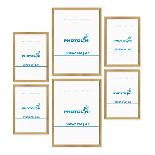 PHOTOLINI goldene Bilderrahmen Set verschiedene Größen, 6 Bilderrahmen Holz MDF gold, Bilder Rahmen mit Acrylglas, No.7 Bilderrahmenset zum Aufhängen, Fotorahmen Set mit Zubehör für Fotos & Poster PHOTOLINI goldene Bilderrahmen Set verschiedene Größen, 6 Bilderrahmen Holz MDF gold, Bilder Rahmen mit Acrylglas, No.7 Bilderrahmenset zum Aufhängen, Fotorahmen Set mit Zubehör für Fotos & Poster von PHOTOLINI