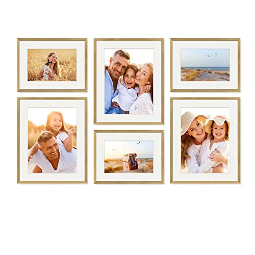 PHOTOLINI goldene Bilderrahmen Set verschiedene Größen, 6 MDF Holz Bilderrahmen mit Passepartout, Bilder Rahmen mit Acrylglas, No.9 Bilderrahmenset zum Aufhängen, Fotowand Fotorahmen Set & Zubehör PHOTOLINI goldene Bilderrahmen Set verschiedene Größen, 6 MDF Holz Bilderrahmen mit Passepartout, Bilder Rahmen mit Acrylglas, No.9 Bilderrahmenset zum Aufhängen, Fotowand Fotorahmen Set & Zubehör von PHOTOLINI
