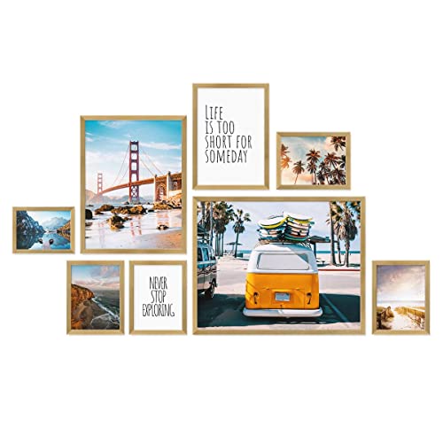 PHOTOLINI goldene Bilderrahmen Set verschiedene Größen, 8 Bilderrahmen Holz MDF gold, Bilder Rahmen mit Acrylglas, Bilderrahmenset zum Aufhängen, Fotorahmen Set mit Zubehör für Fotos & Poster PHOTOLINI goldene Bilderrahmen Set verschiedene Größen, 8 Bilderrahmen Holz MDF gold, Bilder Rahmen mit Acrylglas, Bilderrahmenset zum Aufhängen, Fotorahmen Set mit Zubehör für Fotos & Poster von PHOTOLINI