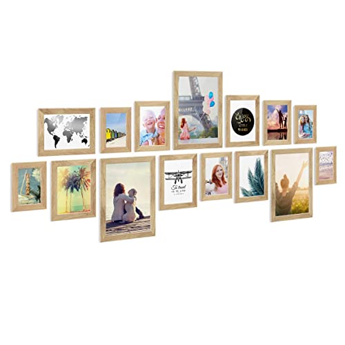 PHOTOLINI Bilderrahmen Set Holz, Fotorahmen Holz Echtholz, 15er Bilderrahmenset Wand Collage, photo frames for wall mit Acrylglas aufhängen, Eiche Bilderrahmen Set verschiedene Größen mit Zubehör PHOTOLINI Bilderrahmen Set Holz, Fotorahmen Holz Echtholz, 15er Bilderrahmenset Wand Collage, photo frames for wall mit Acrylglas aufhängen, Eiche Bilderrahmen Set verschiedene Größen mit Zubehör von PHOTOLINI