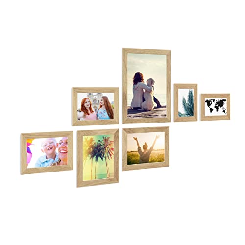 PHOTOLINI Bilderrahmen Set Holz, Fotorahmen Holz Echtholz, 7er Bilderrahmenset Wand Collage, photo frames for wall mit Acrylglas aufhängen, Eiche Bilderrahmen Set verschiedene Größen mit Zubehör PHOTOLINI Bilderrahmen Set Holz, Fotorahmen Holz Echtholz, 7er Bilderrahmenset Wand Collage, photo frames for wall mit Acrylglas aufhängen, Eiche Bilderrahmen Set verschiedene Größen mit Zubehör von PHOTOLINI