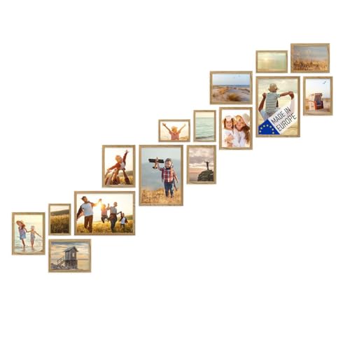 PHOTOLINI Bilderrahmen Set Holz Eiche, Holzbilderrahmen Made in EU, 15er Rahmenset mit Acrylglas, Bilder Rahmen zum Aufhängen, Bilderrahmen Treppenhaus Eiche - für Ihre liebsten Fotos & Bilder PHOTOLINI Bilderrahmen Set Holz Eiche, Holzbilderrahmen Made in EU, 15er Rahmenset mit Acrylglas, Bilder Rahmen zum Aufhängen, Bilderrahmen Treppenhaus Eiche - für Ihre liebsten Fotos & Bilder von PHOTOLINI