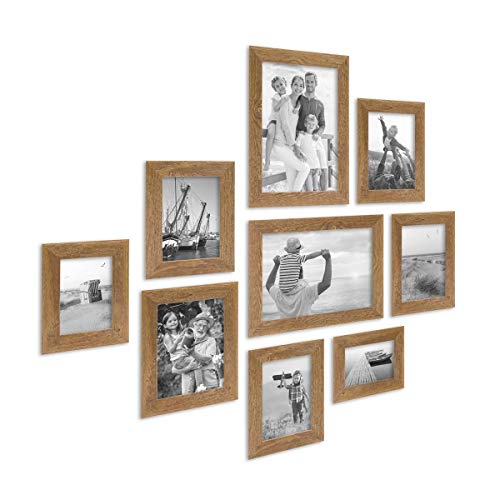 PHOTOLINI Bilderrahmen-Set Holz Eiche-Optik, 9er Rahmenset Echtholz-Rahmen rustikal, Strandhaus, Made in Germany, Echtglas, zum Aufhängen, extra Zubehör - Treibholzlook mit einem Hauch Küstenflair PHOTOLINI Bilderrahmen-Set Holz Eiche-Optik, 9er Rahmenset Echtholz-Rahmen rustikal, Strandhaus, Made in Germany, Echtglas, zum Aufhängen, extra Zubehör - Treibholzlook mit einem Hauch Küstenflair von PHOTOLINI