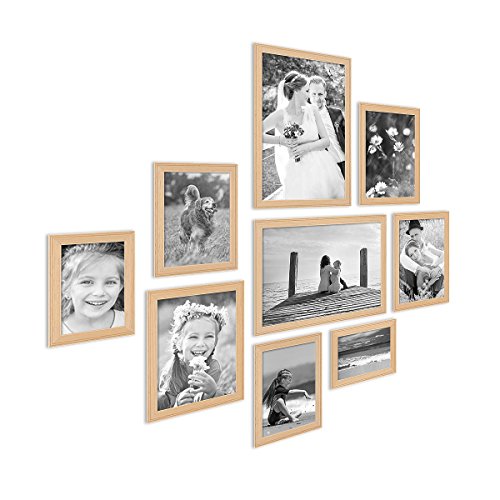 PHOTOLINI Bilderrahmen-Set Holz Natur Landhaus-Stil, 9er Set Holz-Rahmen, Made in Germany, Echtglas, zum Aufhängen, mit Zubehör - perfekt für Familienfotos & Urlaubsbilder PHOTOLINI Bilderrahmen-Set Holz Natur Landhaus-Stil, 9er Set Holz-Rahmen, Made in Germany, Echtglas, zum Aufhängen, mit Zubehör - perfekt für Familienfotos & Urlaubsbilder von PHOTOLINI