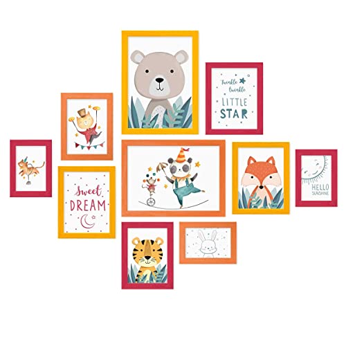 PHOTOLINI Bilderrahmen-Set Kinderzimmer 10x15 bis 21x30 cm Rot Gelb Orange, 10er Set Wechselrahmen farbig, Holz, Acrylglas, Made in Germany, zum Aufhängen, mit Zubehör - für bunte Kinderbilder PHOTOLINI Bilderrahmen-Set Kinderzimmer 10x15 bis 21x30 cm Rot Gelb Orange, 10er Set Wechselrahmen farbig, Holz, Acrylglas, Made in Germany, zum Aufhängen, mit Zubehör - für bunte Kinderbilder von PHOTOLINI