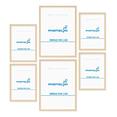 PHOTOLINI Bilderrahmen Set verschiedene Größen, 6 Bilderrahmen Holz MDF Natur, Bilder Rahmen mit Acrylglas, No.7 Bilderrahmenset zum Aufhängen, Fotorahmen Set mit Zubehör für Fotos & Poster PHOTOLINI Bilderrahmen Set verschiedene Größen, 6 Bilderrahmen Holz MDF Natur, Bilder Rahmen mit Acrylglas, No.7 Bilderrahmenset zum Aufhängen, Fotorahmen Set mit Zubehör für Fotos & Poster von PHOTOLINI