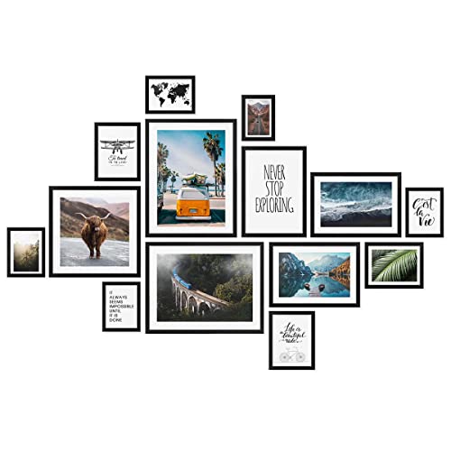 PHOTOLINI schwarze Bilderrahmen Set verschiedene Größen, 14 Bilderrahmen schwarz Holz MDF, Bilder Rahmen mit Acrylglas, Bilderrahmenset zum Aufhängen, Fotorahmen Set mit Zubehör für Fotos & Poster PHOTOLINI schwarze Bilderrahmen Set verschiedene Größen, 14 Bilderrahmen schwarz Holz MDF, Bilder Rahmen mit Acrylglas, Bilderrahmenset zum Aufhängen, Fotorahmen Set mit Zubehör für Fotos & Poster von PHOTOLINI