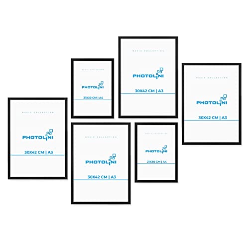 PHOTOLINI schwarze Bilderrahmen Set verschiedene Größen, 6 Bilderrahmen schwarz Holz MDF, Bilder Rahmen mit Acrylglas, No.8 Bilderrahmenset zum Aufhängen, Fotorahmen Set mit Zubehör für Fotos, Poster PHOTOLINI schwarze Bilderrahmen Set verschiedene Größen, 6 Bilderrahmen schwarz Holz MDF, Bilder Rahmen mit Acrylglas, No.8 Bilderrahmenset zum Aufhängen, Fotorahmen Set mit Zubehör für Fotos, Poster von PHOTOLINI
