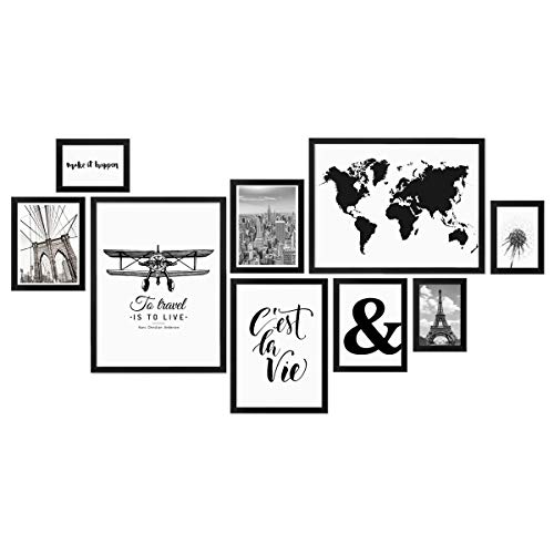 PHOTOLINI schwarze Bilderrahmen Set verschiedene Größen, 9 Bilderrahmen schwarz Holz MDF, Bilder Rahmen mit Acrylglas, Bilderrahmenset zum Aufhängen, Fotorahmen Set mit Zubehör für Fotos & Poster PHOTOLINI schwarze Bilderrahmen Set verschiedene Größen, 9 Bilderrahmen schwarz Holz MDF, Bilder Rahmen mit Acrylglas, Bilderrahmenset zum Aufhängen, Fotorahmen Set mit Zubehör für Fotos & Poster von PHOTOLINI