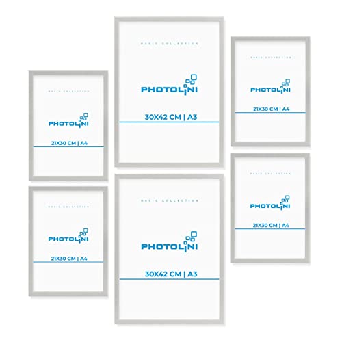 PHOTOLINI Silberne Bilderrahmen Set Verschiedene Größen, 6 Bilderrahmen Silber Holz MDF, Bilder Rahmen mit Acrylglas, No.7 Bilderrahmenset zum Aufhängen, Fotorahmen Set mit Zubehör für Fotos & Poster PHOTOLINI Silberne Bilderrahmen Set Verschiedene Größen, 6 Bilderrahmen Silber Holz MDF, Bilder Rahmen mit Acrylglas, No.7 Bilderrahmenset zum Aufhängen, Fotorahmen Set mit Zubehör für Fotos & Poster von PHOTOLINI