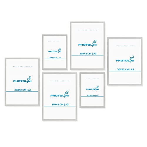 PHOTOLINI silberne Bilderrahmen Set verschiedene Größen, 6 Bilderrahmen Silber Holz MDF, Bilder Rahmen mit Acrylglas, No.8 Bilderrahmenset zum Aufhängen, Fotorahmen Set mit Zubehör für Fotos & Poster PHOTOLINI silberne Bilderrahmen Set verschiedene Größen, 6 Bilderrahmen Silber Holz MDF, Bilder Rahmen mit Acrylglas, No.8 Bilderrahmenset zum Aufhängen, Fotorahmen Set mit Zubehör für Fotos & Poster von PHOTOLINI