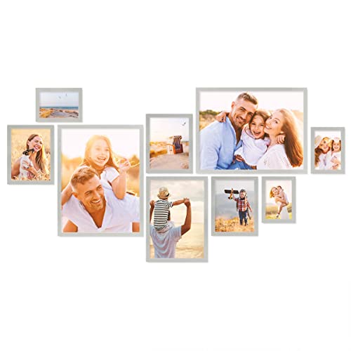 PHOTOLINI silberne Bilderrahmen Set verschiedene Größen, 9 Bilderrahmen Silber Holz MDF, Bilder Rahmen mit Acrylglas, Bilderrahmenset zum Aufhängen, Fotorahmen Set mit Zubehör für Fotos & Poster von PHOTOLINI
