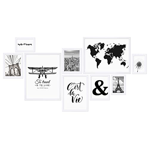 PHOTOLINI weiße Bilderrahmen Set verschiedene Größen, 9 Bilderrahmen weiß Holz MDF, Bilder Rahmen mit Acrylglas, Bilderrahmenset zum Aufhängen, Fotorahmen Set mit Zubehör für Fotos & Poster PHOTOLINI weiße Bilderrahmen Set verschiedene Größen, 9 Bilderrahmen weiß Holz MDF, Bilder Rahmen mit Acrylglas, Bilderrahmenset zum Aufhängen, Fotorahmen Set mit Zubehör für Fotos & Poster von PHOTOLINI